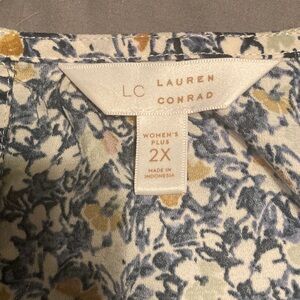 LC Lauren Conrad Women's Floral Blouse - Blue and Yellow